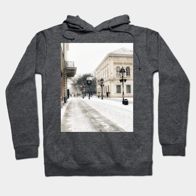 Vintage city winter in Belgrade Hoodie by Khala